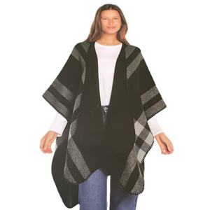 WOOLRICH Reversible Blanket Wrap, Acrylic, Women’s One Size, Black Gray